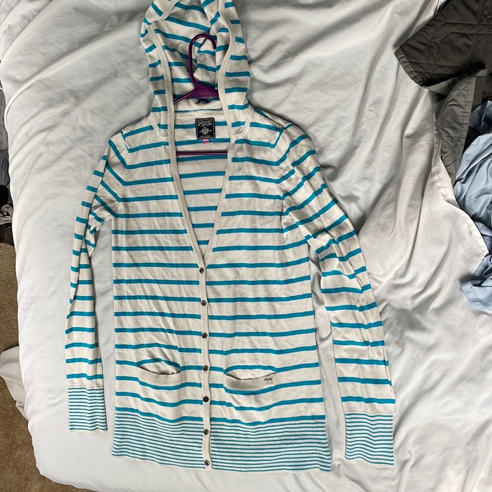 Size L Blue Striped Cardigan from Victorias Secret PINK collection